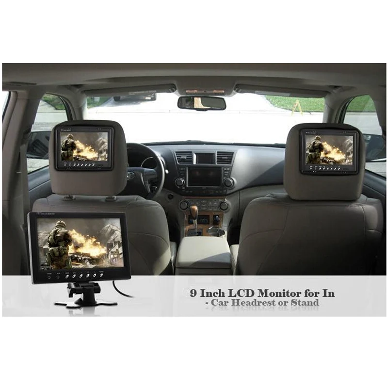 DC12V 9 дюймов подголовник TFT LCD HD дисплей Автомобильный монитор с BNC/AV входом для