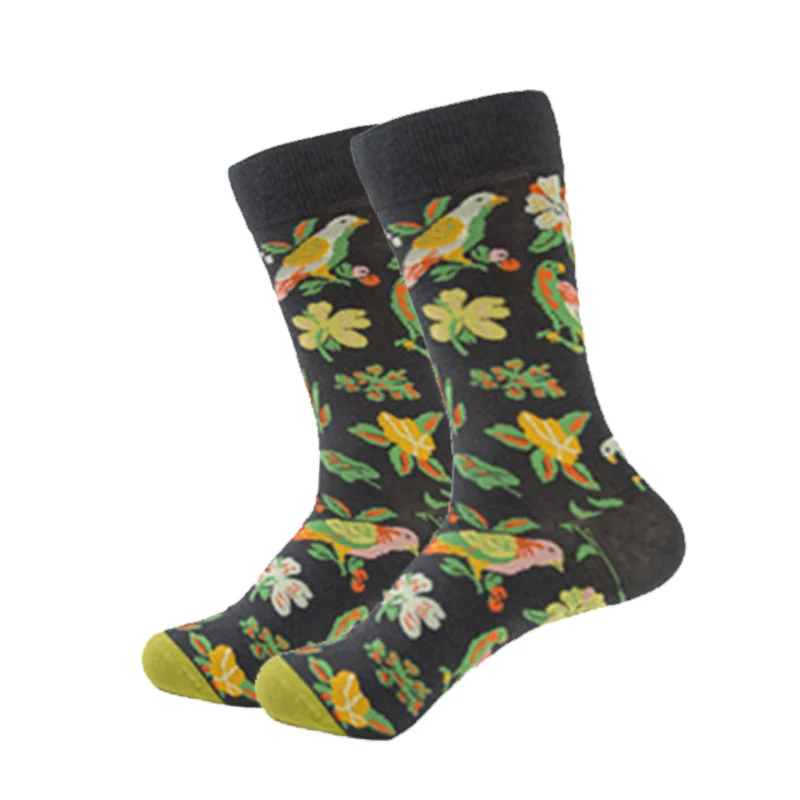 Flower Bird Брендовые мужские носки высокого качества из чесаного хлопка, 27 цветов, Веселые разноцветные носки с изображением фламинго, авокадо, носки с фруктами, дизайнерские носки «сделай сам» Носки - Цвет: Flower Bird