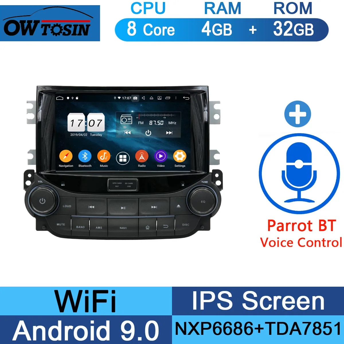 32G Parrot BT " ips 1920*1080 8 Core 4G ram+ 64G rom Android 9,0 автомобильный dvd-плеер для Chevrolet Malibu 2012 2013 DSP радио gps - Цвет: 32G Parrot BT