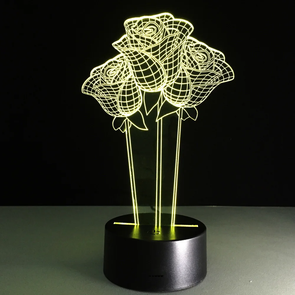 Розы 3D LED ночь День святого Валентина подарки настольная лампа Led Настольная