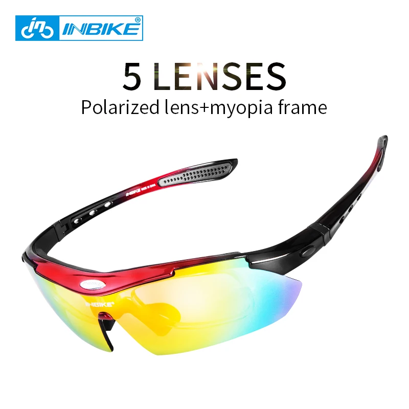 INBIKE Cycling Glasses UV Proof Polarized 5 Lens Frame Eyewear Bike Bicycle Outdoor Sport Goggle Drive Sunglasses 619 | Спорт и