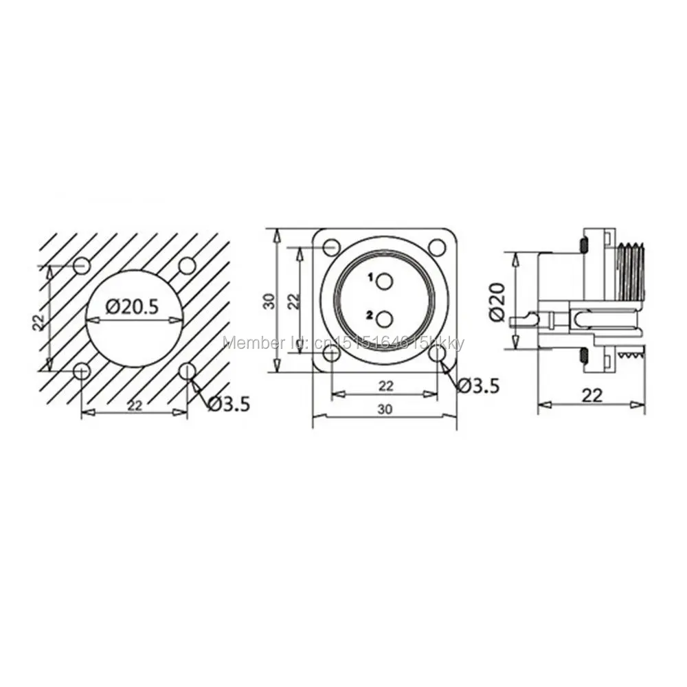 SD20 20 мм 9 контактов P Квадратный фланец водонепроницаемый авиационный коннектор