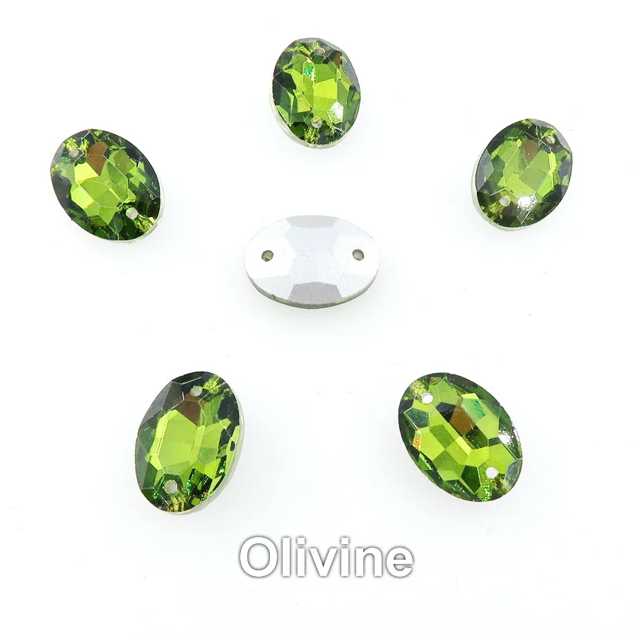 A15 Olivine Овальная форма, с двумя отверстиями, с заостренным задним стеклом, кристаллы, стразы, бусины, пришитые на свадебное платье, обувь, сумки, аксессуары, украшения - Цвет: A15 Olivine