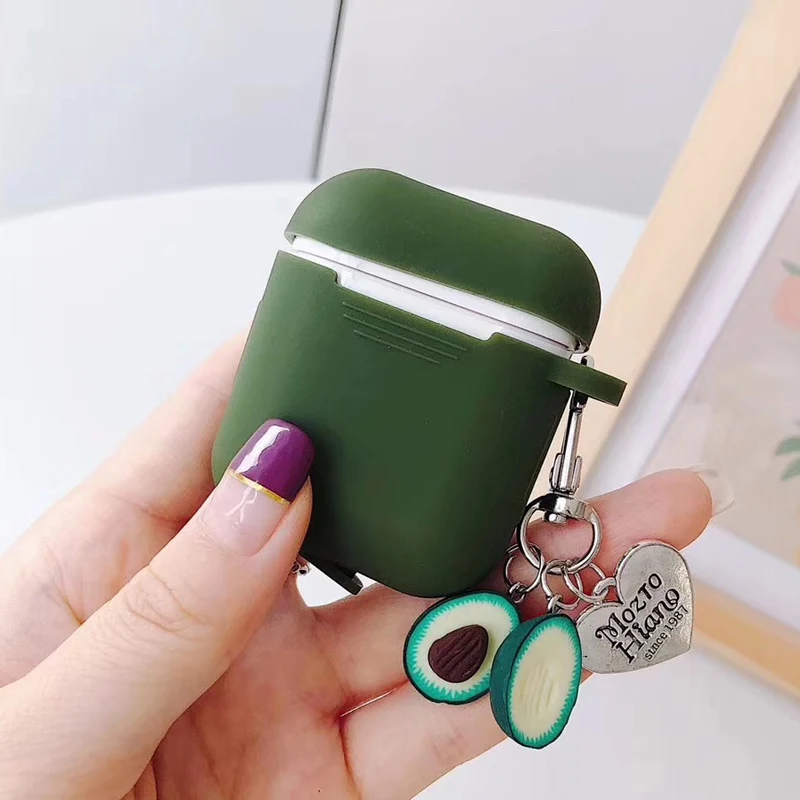 Армейский зеленый чехол для AirPods, летний кулон с фруктами авокадо, Bluetooth, беспроводные наушники, силиконовая сумка, чехол для Airpods 2, милый подарок