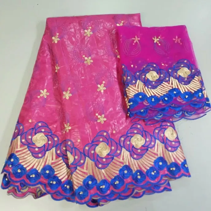 5 ярдов + 2 индии базен Riche Getzner кружевной ткани 2018 с блузка из бисера mei красный