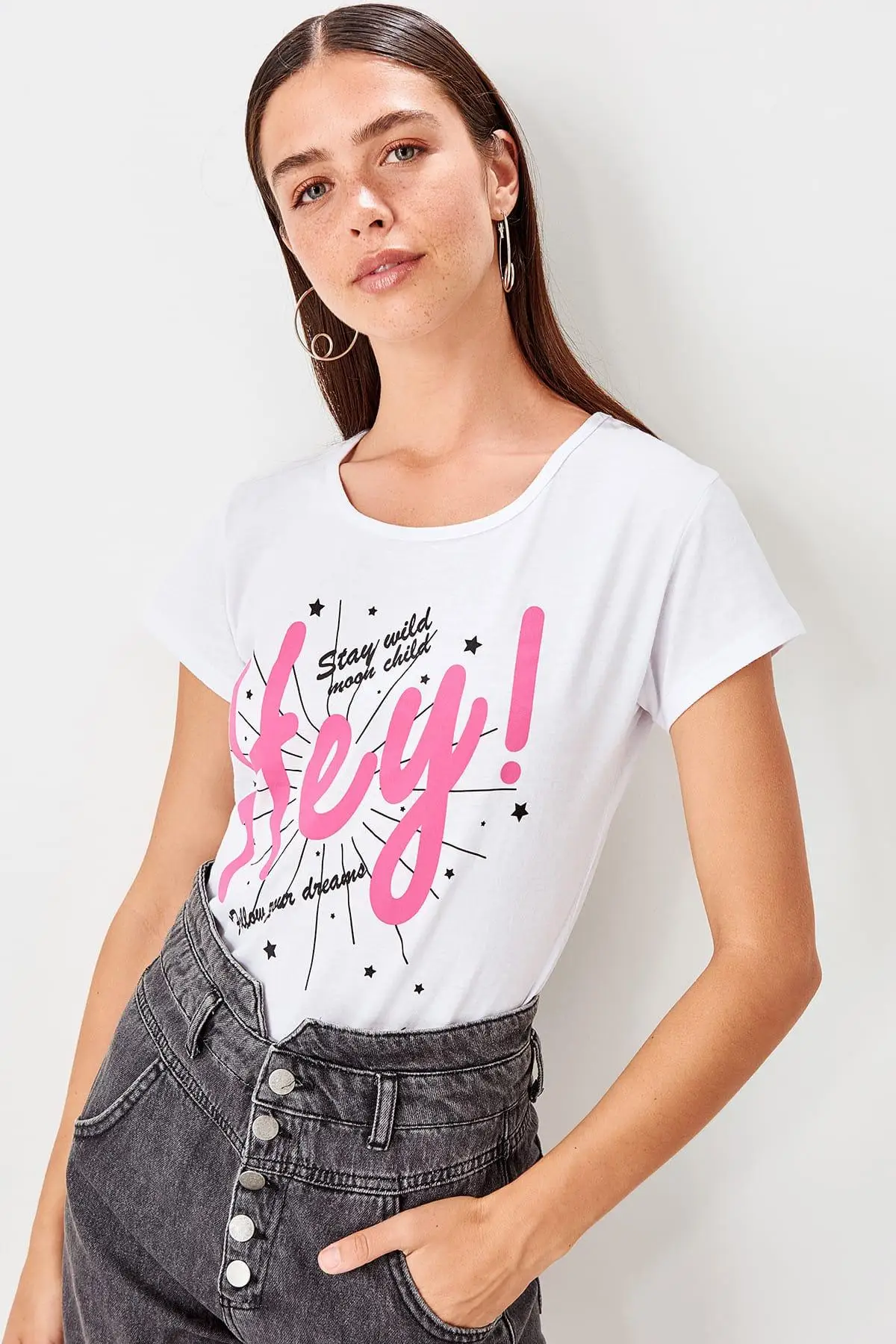 Trendyol с рисунком в виде отпечатка базовые вязаные футболки TWOSS19TS0546 | Женская