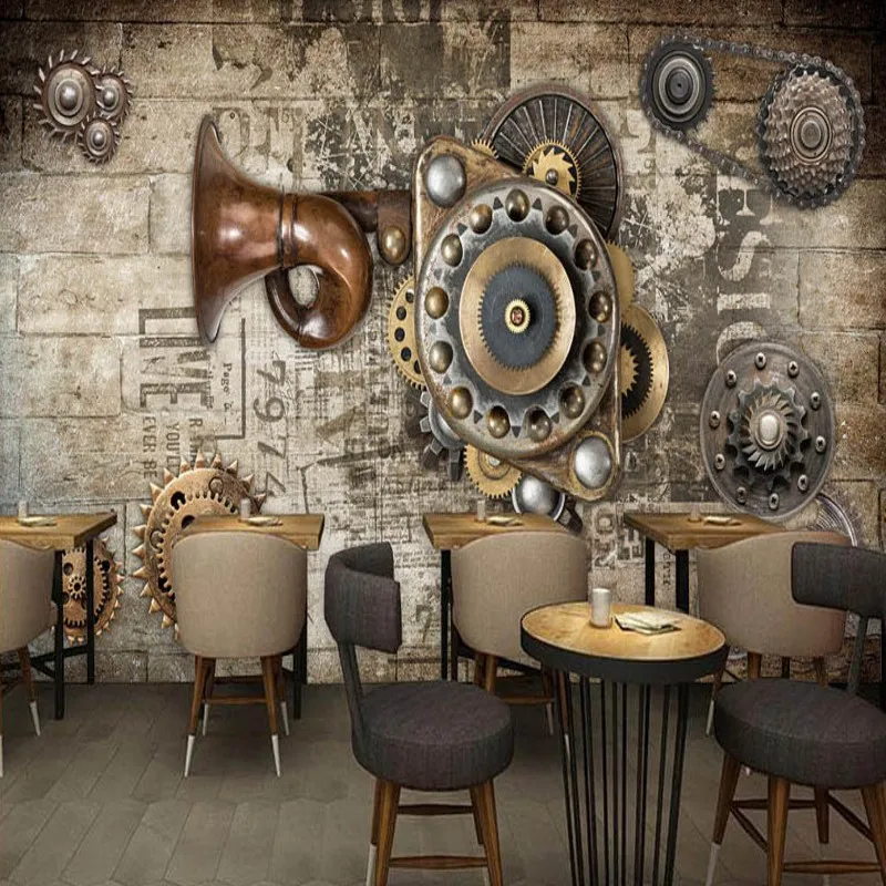 

photo wallpaper Custom Studio Shop Fresco Retro Brick Wall Gear Bar Restaurant Background KTV Mural