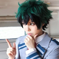 my hero academia boku no hiro akademia izuku midoriya short green black ombre heat resistant cosplay costume wig track cap