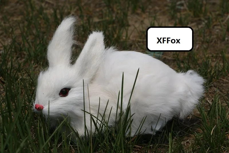 

cute real life prone rabbit model plastic&furs white rabbit doll gift about 20x10x13cm xf1982