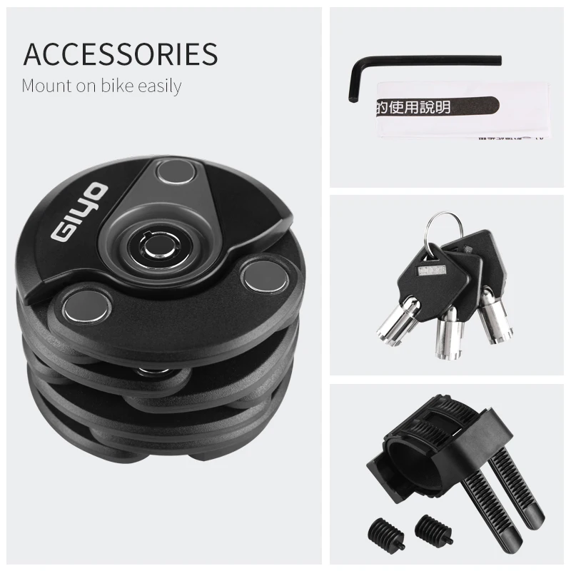 Folding Lock GIYO Противоугонный складной велосипедный замок для MTB дорожный цепной трос велосипедный замок сверхмощный ключ безопасности замок велосипедный мотоцикл Helme - Цвет: Folding Lock