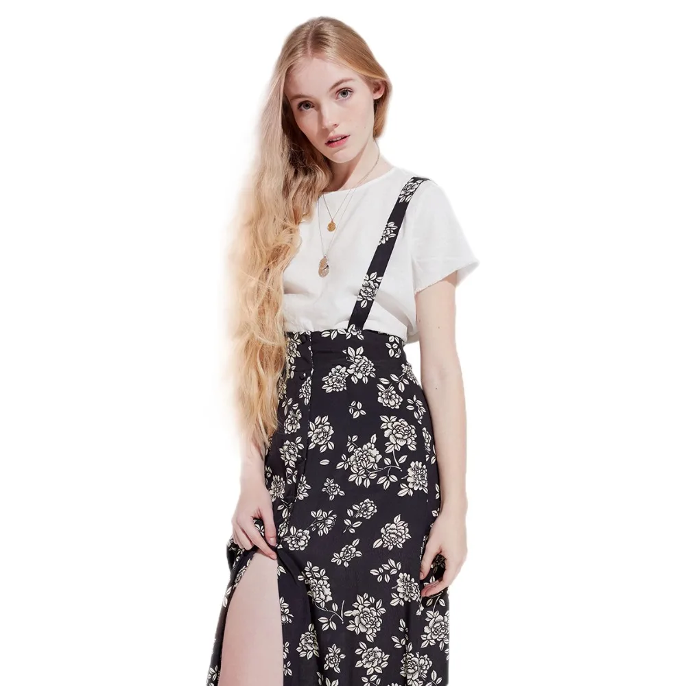 Юбки Женские 2018 Лето ремень Юбка Повседневная Высокая талия юбка Печать макси