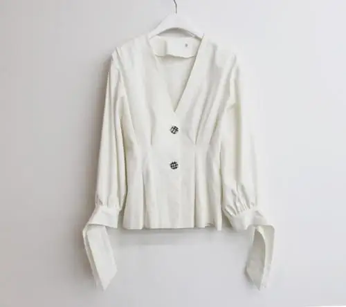 Женская приталенная рубашка с V образным вырезом и рукавами фонариками|Рубашки| |