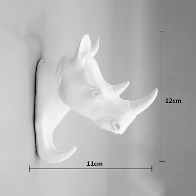 Rhino White Изготовленный олень, носорог, слон, жираф, лошадь, животное, декоративный крючок, креативная модель из смолы, настенный крючок для ванной комнаты, настенный крючок - Цвет: Rhino White