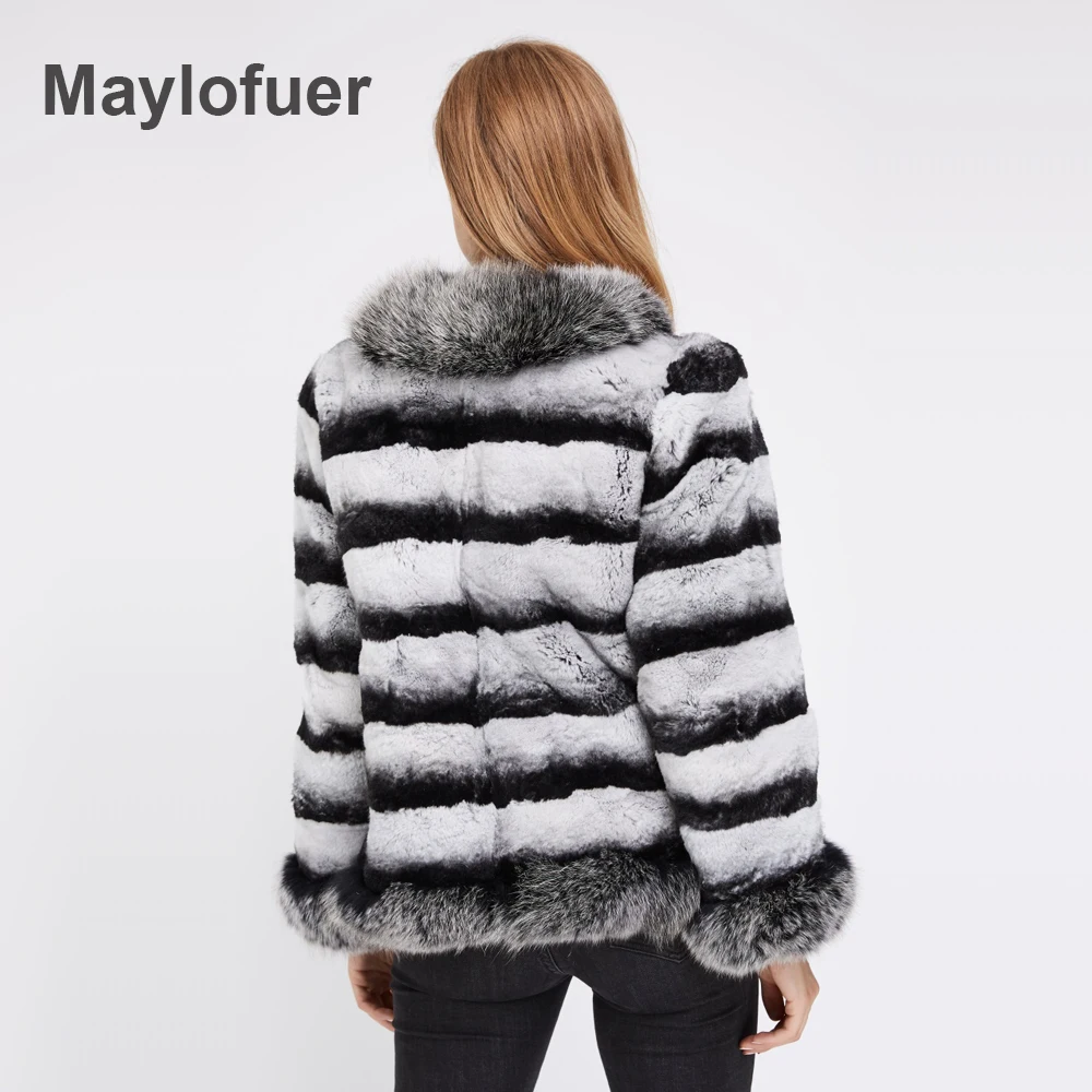 Maylofuer Настоящий мех кролика пальто Шиншилла Цвет рукава летучая мышь с