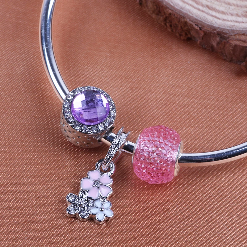 Мода от aifeili классический Серебряный браслет DIY Шарм Подвеска розовый для женщин