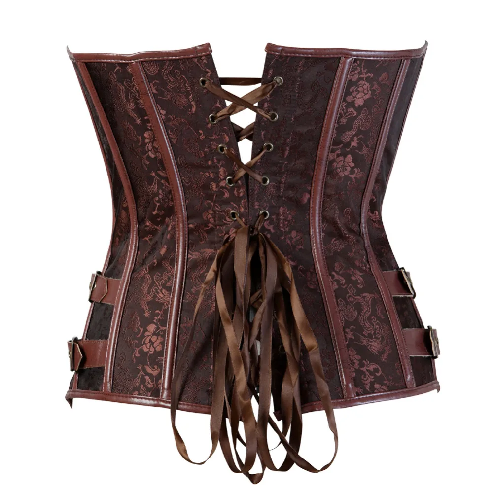 

Gothic Steampunk Corset Black Jacquard spiral steel Boned Lingerie Clubwear waist trainer Bustier Plus size S-6XL