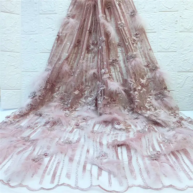 Fashion Feather Design Beaded African French Lace Fabric High Quality Tulle for Wedding | Дом и сад