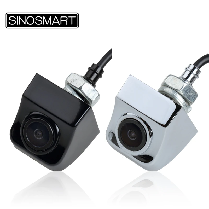 SINOSMART Universal Front / Rear View Revering Parking Camera for Car/SUV/Truck DC 5V-28V Input Stainless Metal Chrome Black