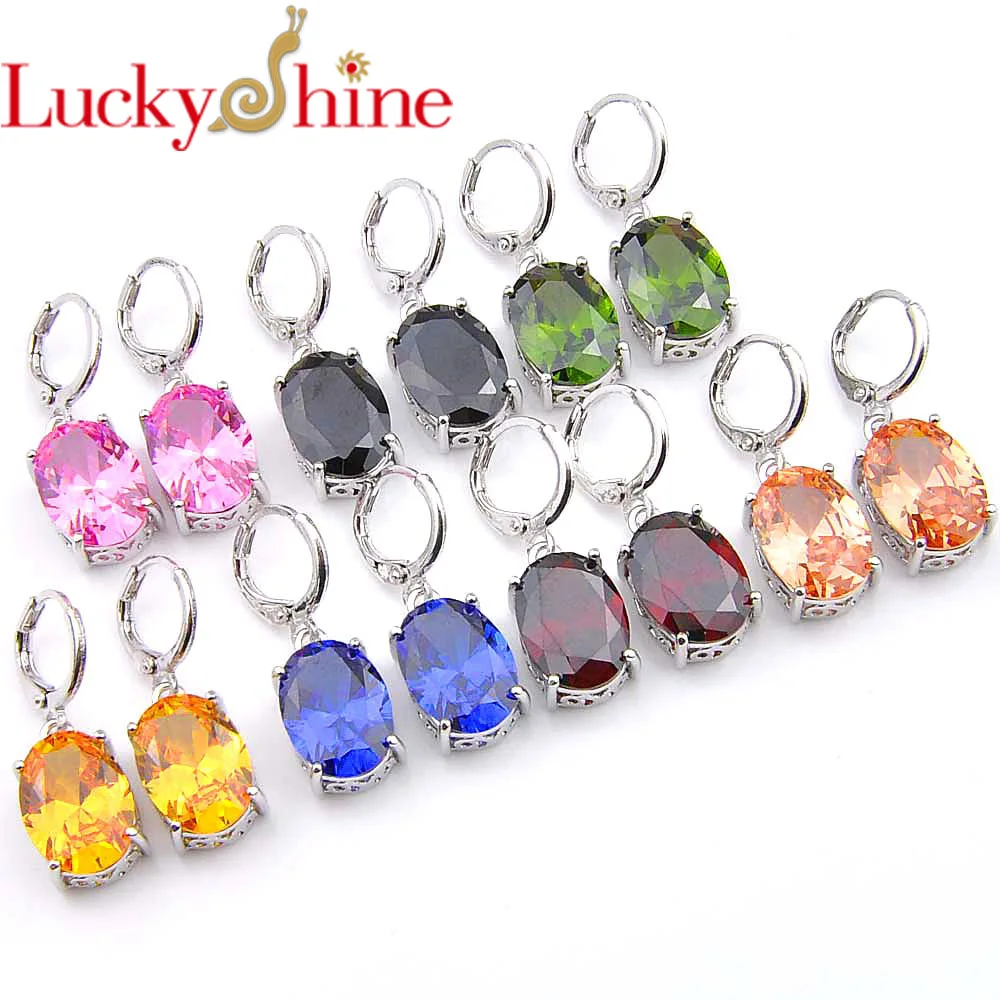 Luckyshine овальные разноцветные Свадебные висячие серьги с фианитом серебро Россия
