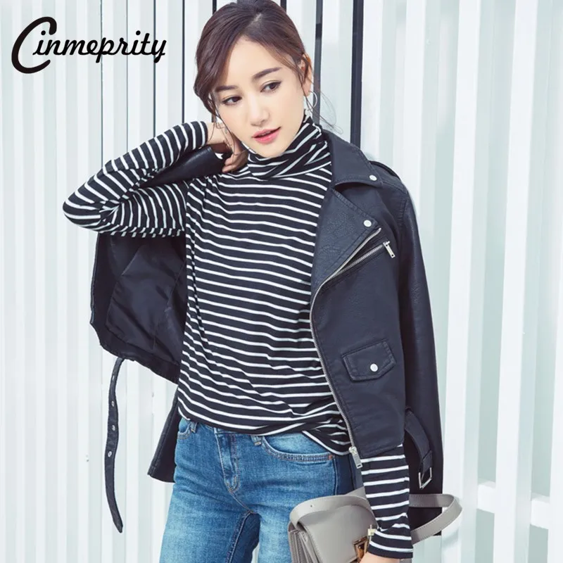 Для женщин Футболки для с длинным рукавом полосатый рисунок водолазка