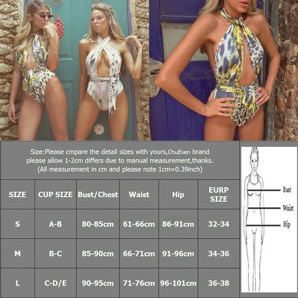 Женский леопардовый слитный купальник повседневный купальник-бикини с вырезом и