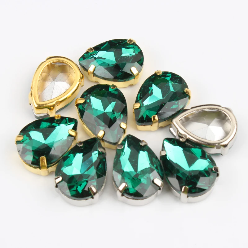 4 размера сверкающая Капля воды изумруд пришить золото/K серебряное когтевое