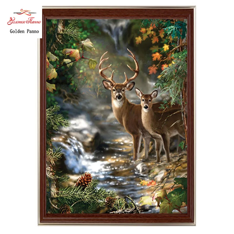 

Golden Panno,Needlework,DIY DMC Cross stitch,Sets For Embroidery kit 14ct unprinted cotton thread Deer Creek Cross-Stitching