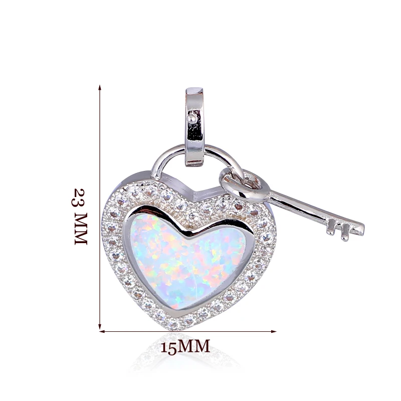 Дешевые модные изделия Сердце Ключевые Дизайн Белый огненный опал Серебро