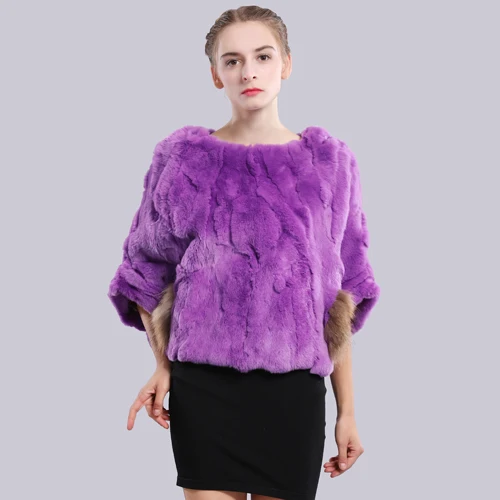 purple Женское повседневное пальто из натурального меха кролика Рекс, короткий стиль, настоящий мех кролика, пончо, куртки из меха кролика Рекс, пальто из пашмины - Цвет: purple