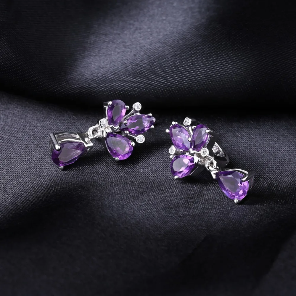 Gem's Ballet Natural Amethyst Gemstone Vintage Earrings 925 Sterling Silver Flower Drop For Women Wedding Fine Jewelry | Украшения и