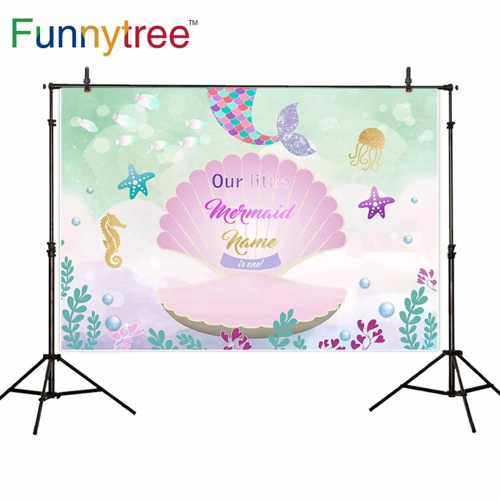 

Фон для вечерние съемки Funnytree с изображением маленькой принцессы Русалочки на день рождения с изображением морского дна сказочной тематики...