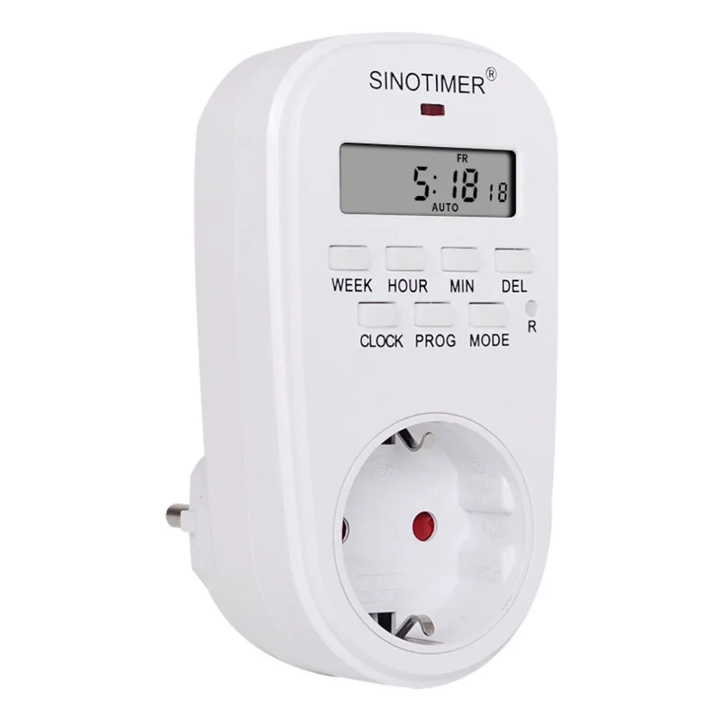 SINOTIMER Weekly 7 Days Programmable Digital Timer Switch Socket Outlet Plug-in Time Control for Electric Appliance EU US Uk |