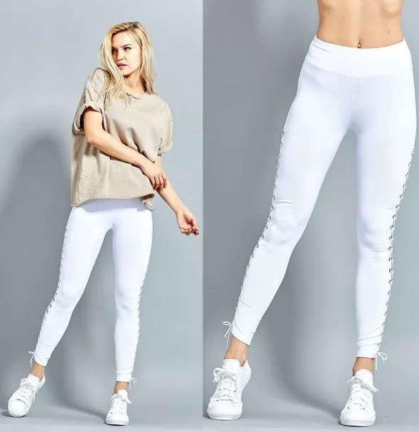 Черные и белые облегающие штаны для женщин весенние брюки на шнуровке с высокой