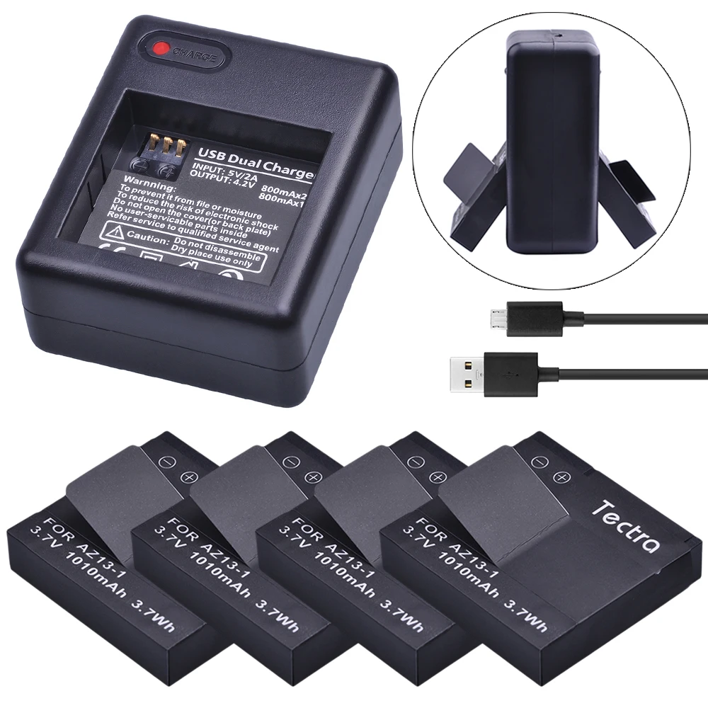 

NEW 4PCS 1010mAh AZ13-1 AZ13 Repalcement Battery + USB Dual Charger for Xiaomi Yi XiaoYi Xiaomi yi 1 Action Camera Battery