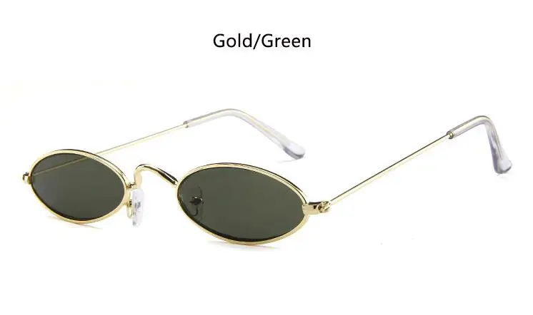 gold green Красные очки, узкие маленькие круглые солнцезащитные очки, винтажные брендовые дизайнерские крошечные металлические оправа с плоскими линзами, овальные очки для мужчин - Цвет линз: gold green