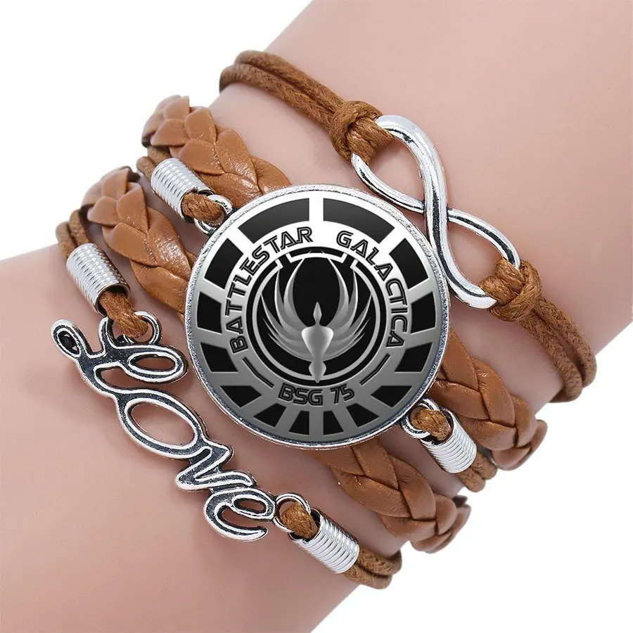 Брендовый Многослойный черный/коричневый кожаный браслет бижутерия со