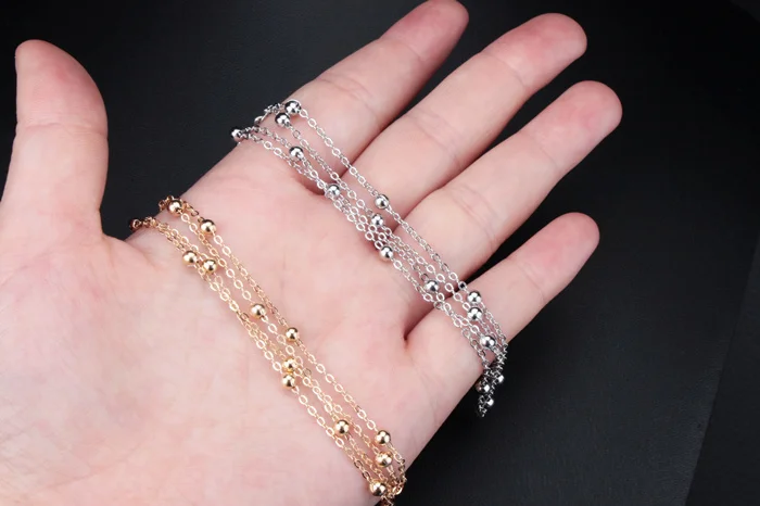 Женский ножной браслет XLL190 золотисто-посеребренный на ногу с бусинами 2019 |