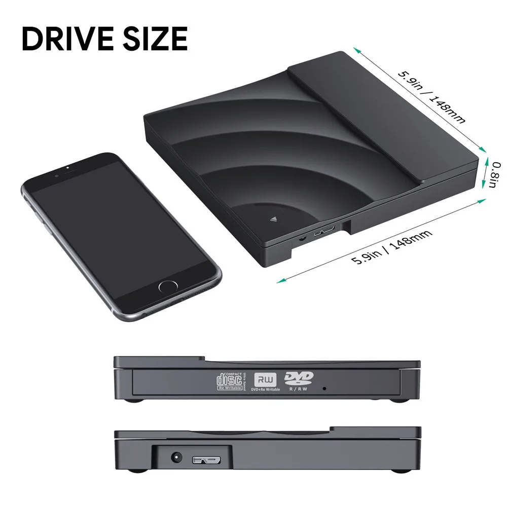 Внешний DVD привод Высокоскоростной USB 3,0 CD DVD привод для ноутбука Настольный портативный тонкий CD DVD+/-RW горелки проигрыватель писатель Rewriter