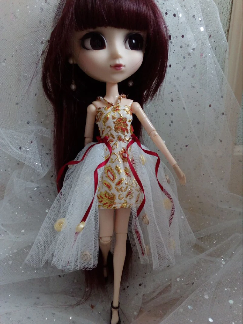1 шт., платье в стиле ретро Blyth Dolls, Золотая шелковая юбка с бантом, блестящее платье Gauzy для Blyth Pullip Dal Kurhn Momoko 1/6, аксессуары для кукол