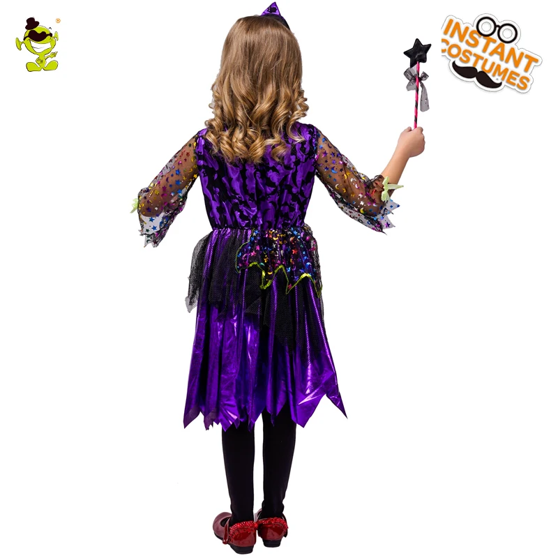 

Girls Purple Witch Costumes Clothes Children Wizard Party Dresses Kids Fancy Dress Party Halloween Cosplay Costume