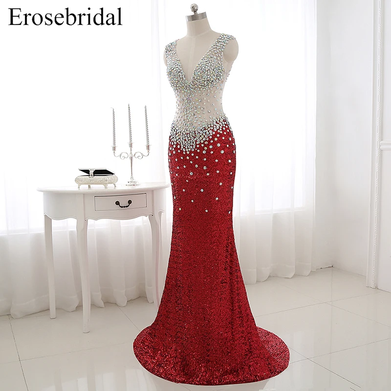 Женское вечернее платье Русалочка Erosebridal красное с открытой спинкой и