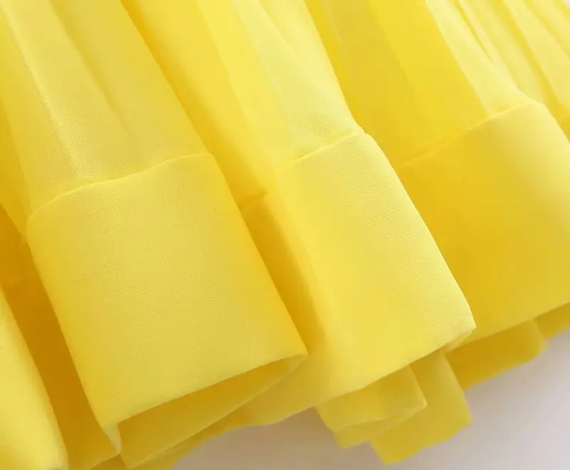 Новое летнее женское милое желтое плиссированное платье без рукавов femme hem ruffles