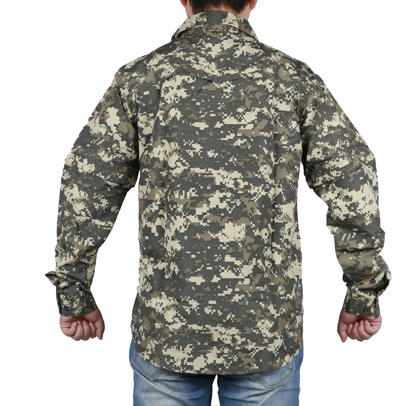 Мужская тактическая быстросохнущая камуфляжная рубашка со съемным рукавом