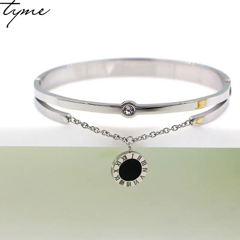 Женский браслет с кристаллами и шармами ювелирное изделие из титана черными