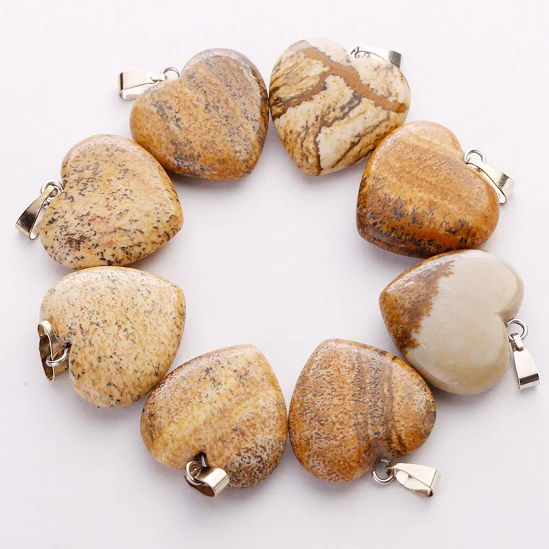 

Fashion Natural Picture Stone Love Heart Beads Pendants 20mm For DIY Jewelry Making Women Gift Wholesale Free Shipping