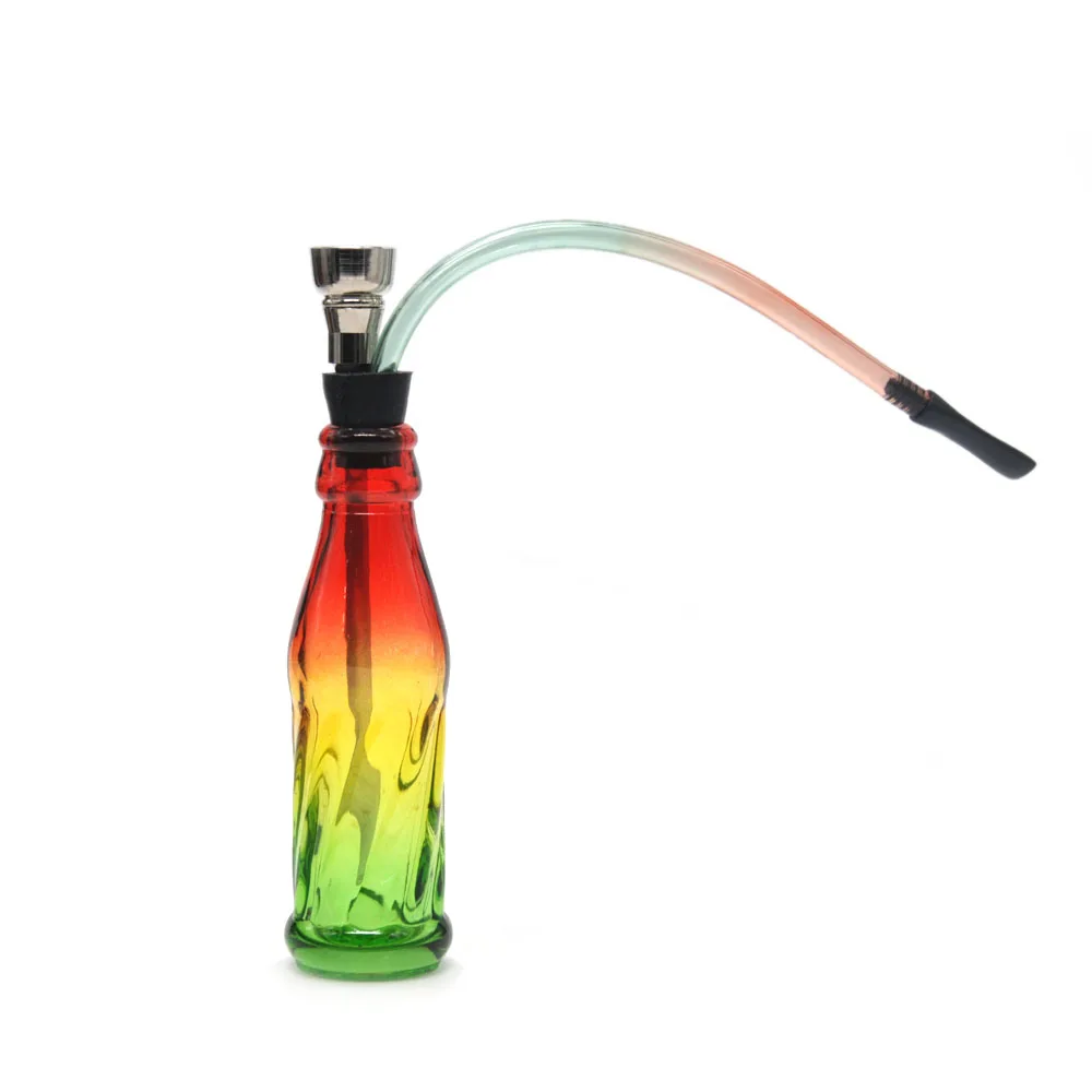

Glass Smoking Pipe Reggae Color Bottle Water Coke Bottle Shape Pipes Rubber Hose Plastic Mouth-tips Metal Tobacco Holder