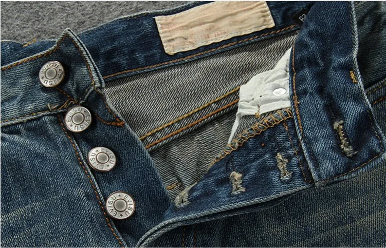 Весна-Осень 2016 прямые мужские джинсы с заплатками дырками винтажные