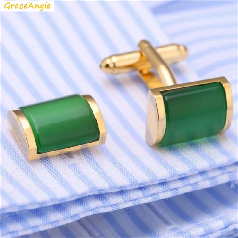 GraceAngie 1 пара прямоугольной формы с зеленым кристаллом золотого цвета основой из