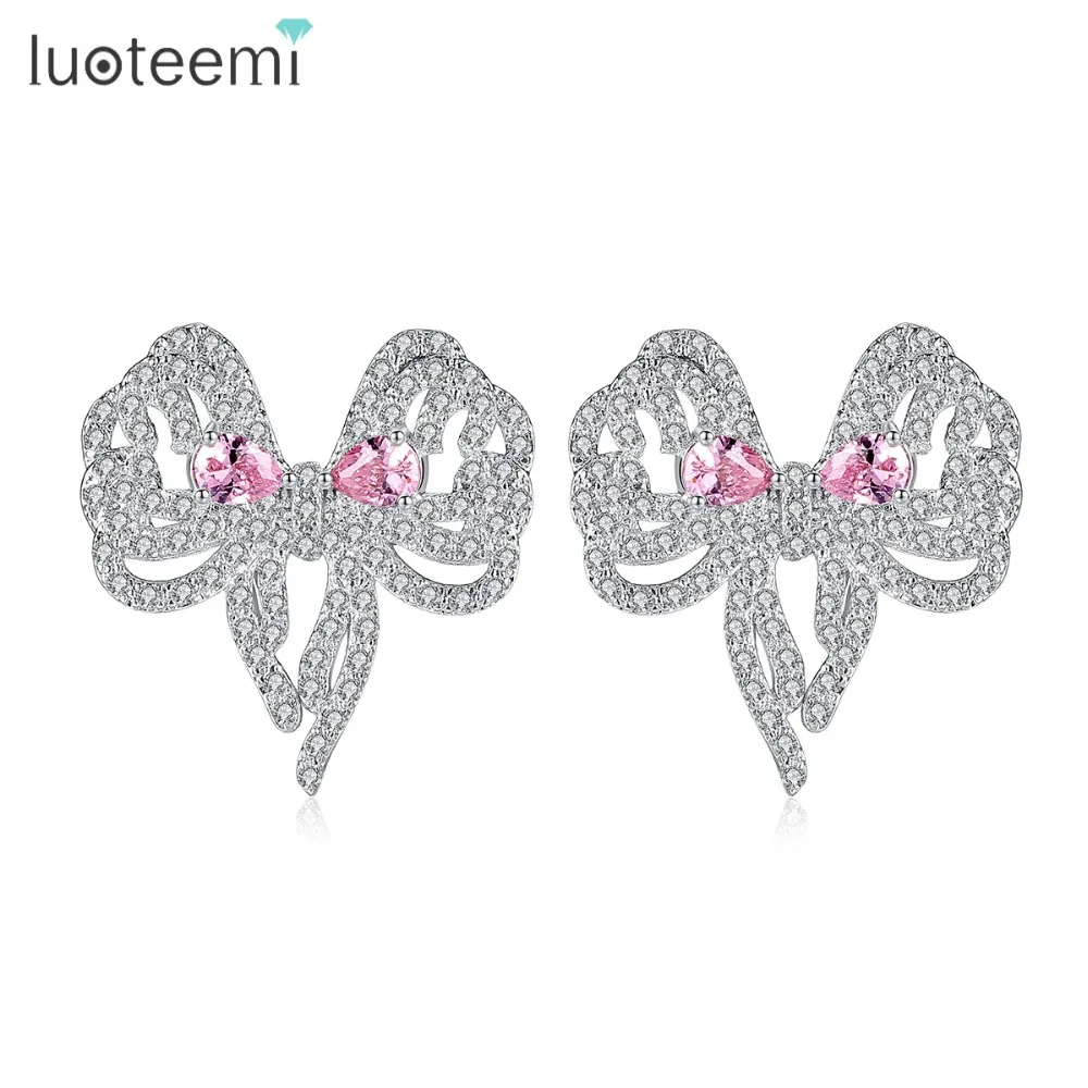 Luoteemi модные Серьги гвоздики для Для женщин изделия Ясно Цирконий Brincos розовый со