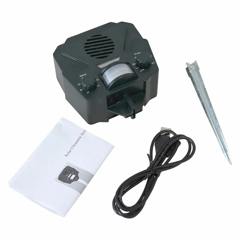 

New Arrival Garden Eco-friendly Solar Ultrasonic Animal Repeller Cat Dog Pest Repellent with Chargable USB for Outdoor #32025